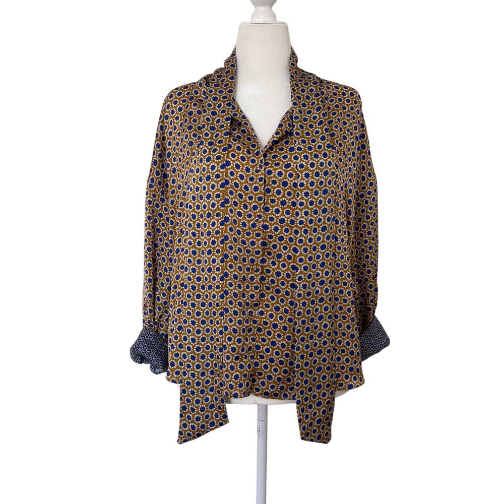 ZARA | Printed Shirt with ties by Zara | Mustard | Medium